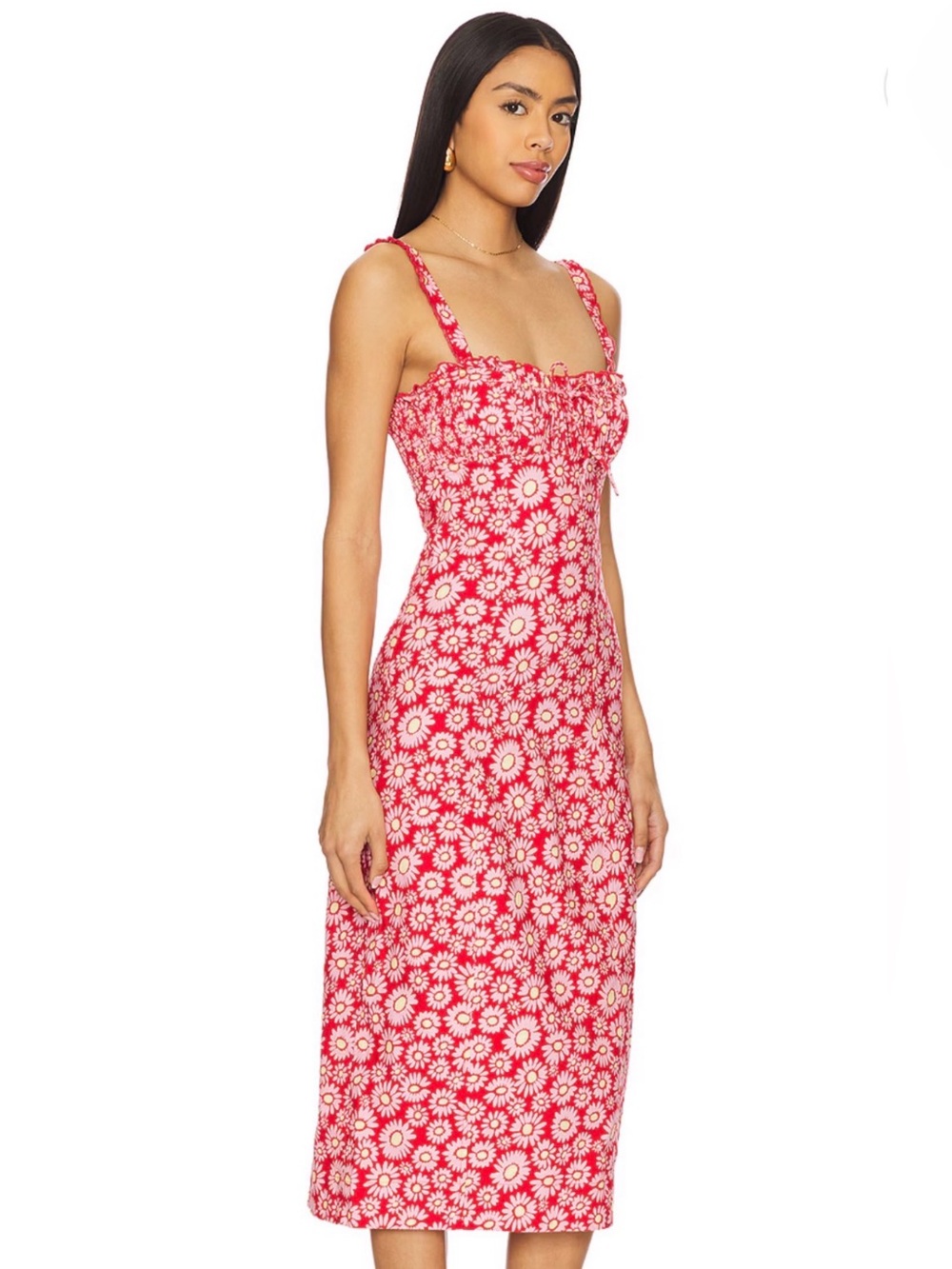 NWT Free People Lucinda Printed Midi Dress - Tomato Daisy - Size Small